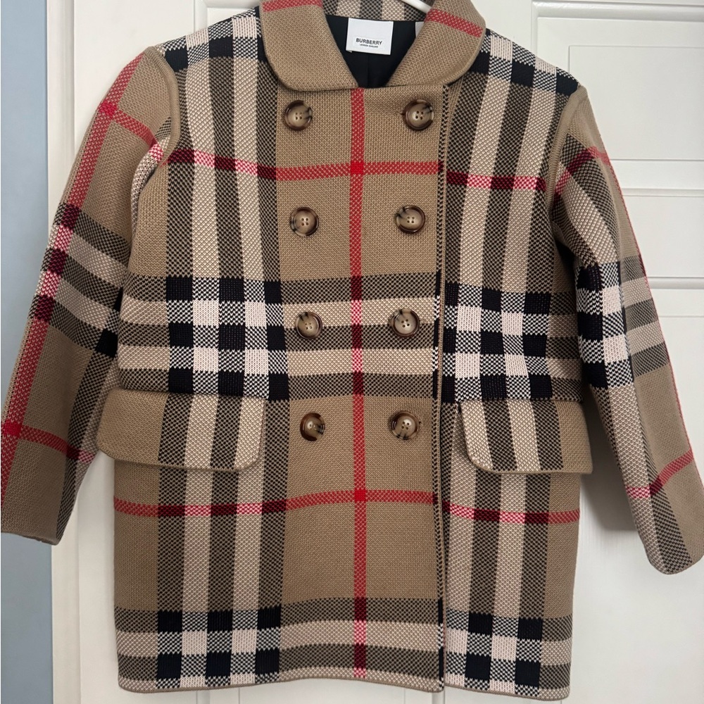 Burberry Tan and Red Pea Coat Timeless Elegance
